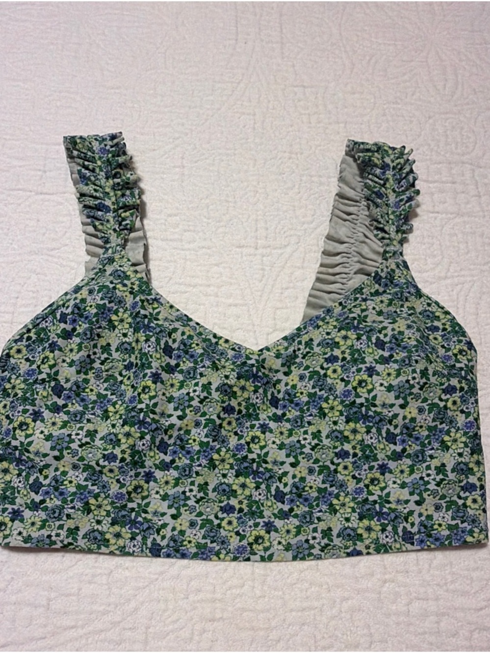 aerie Floral Ruffle Strap Bikini Top - Blue/Green